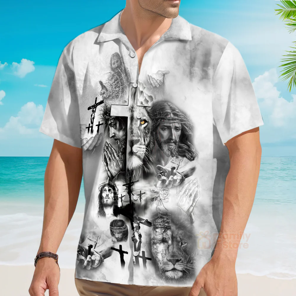 Jesus And Lion Hawaiian Shirt - Image 3