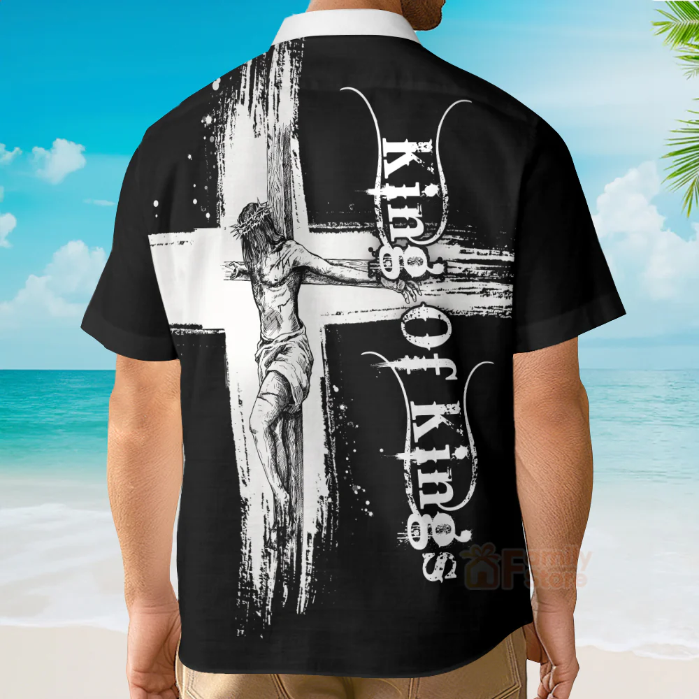 Jesus Christ King Of Kings Christian Cross Bible Hawaiian Shirt - Image 4