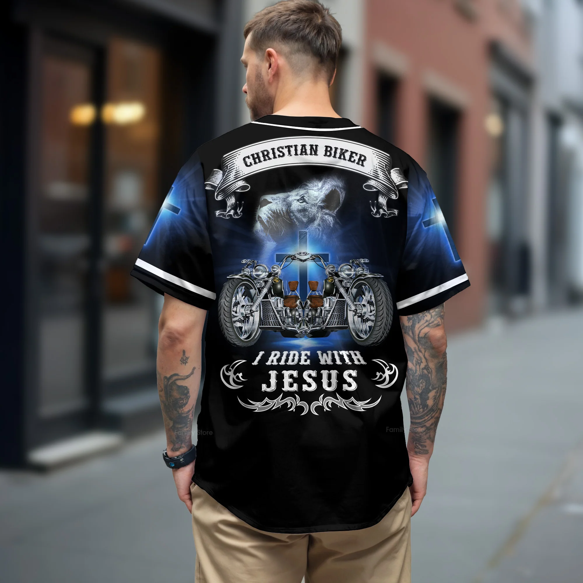 I Ride With Jesus Christian Biker - Baseball Jersey - Christant Gift For Him - Image 3