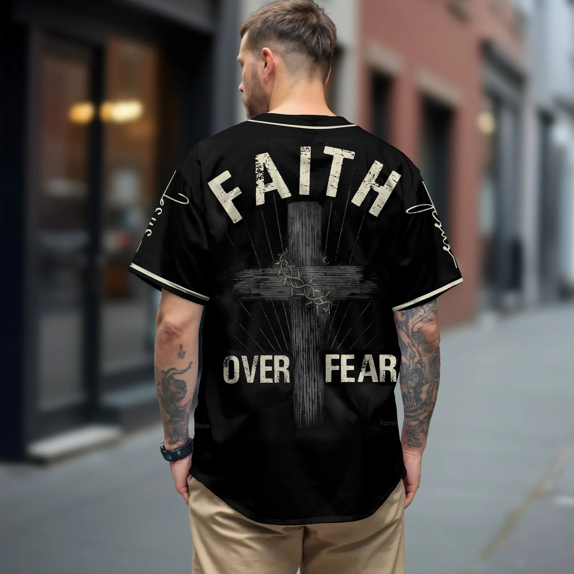 Faith Over Fear - Baseball Jersey - Christant Gift For Him for God, Jesus, Christian - Image 3
