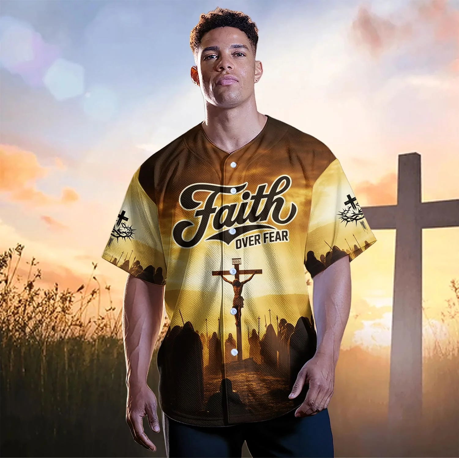 Jesus Faith Over Fear Cross Baseball Jersey Bundle - Image 11