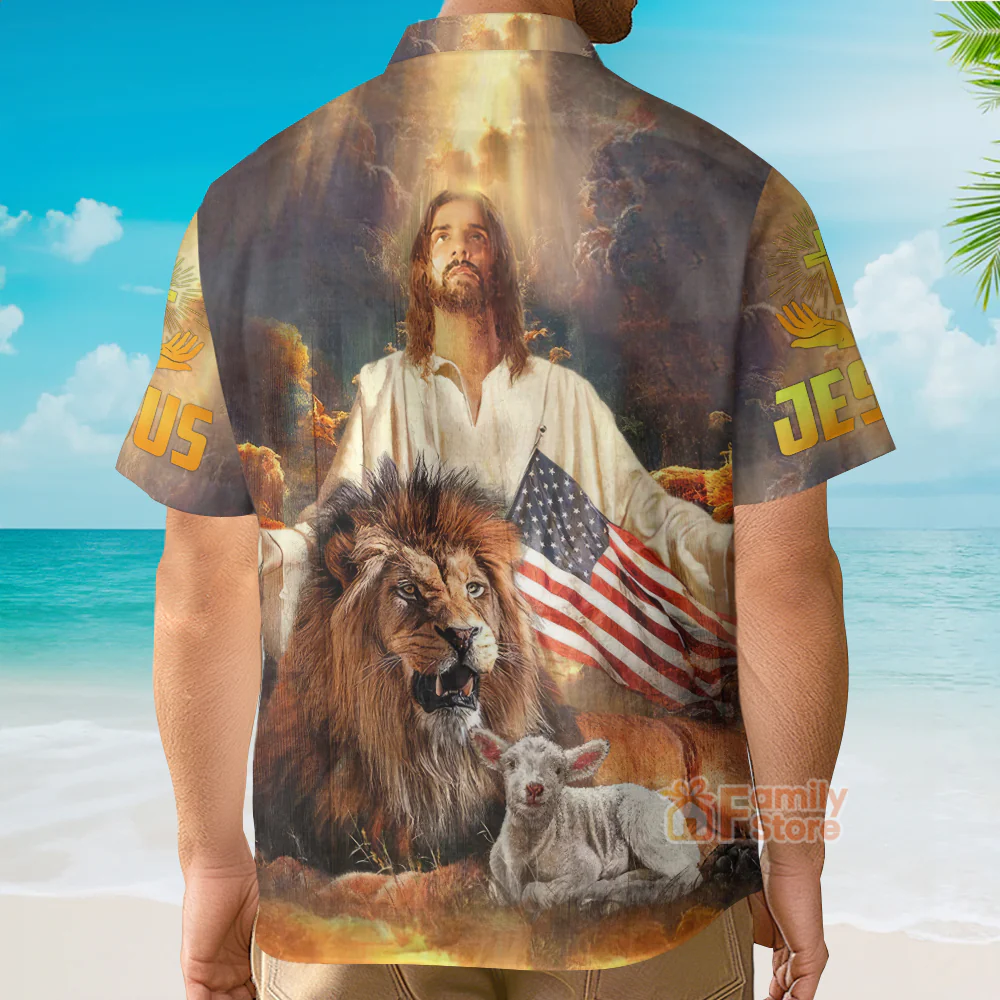 Jesus God With Lion And Goat - Hawaiian Shirt - Image 3