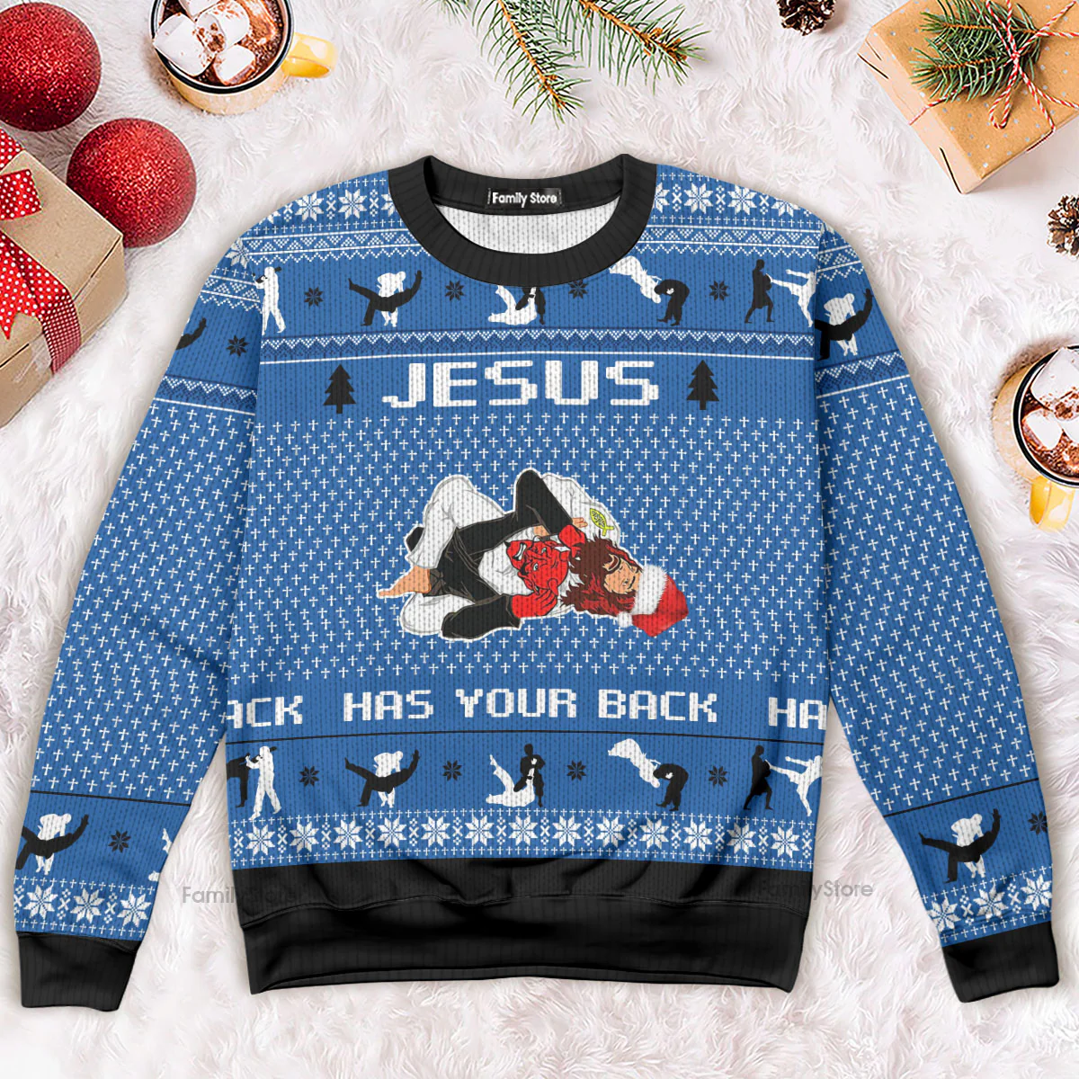 Jesus Has Your Back Jiu Jitsu - Funny Ugly Christmas Sweater - Image 5