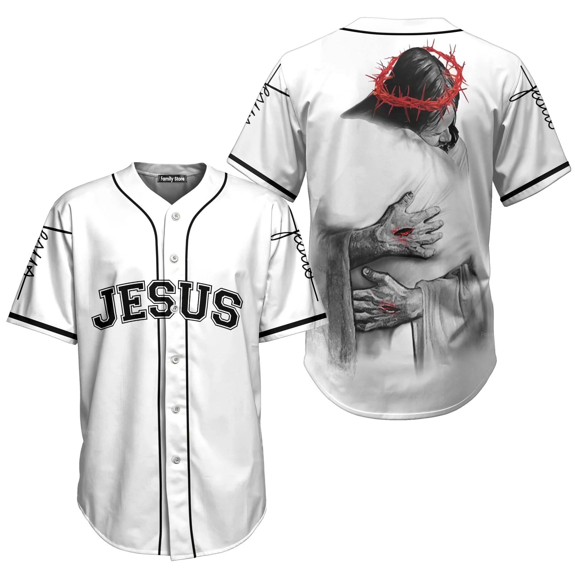 Jesus Hug Embracing Christ Baseball Tee Jersey Shirts