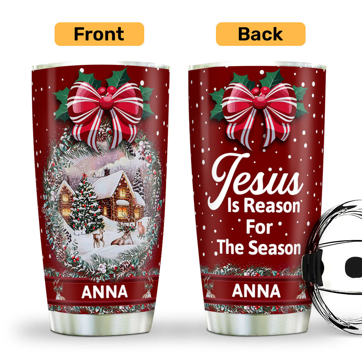 Jesus Is Reason For The Season | Personalized Stainless Steel Tumbler - Image 2