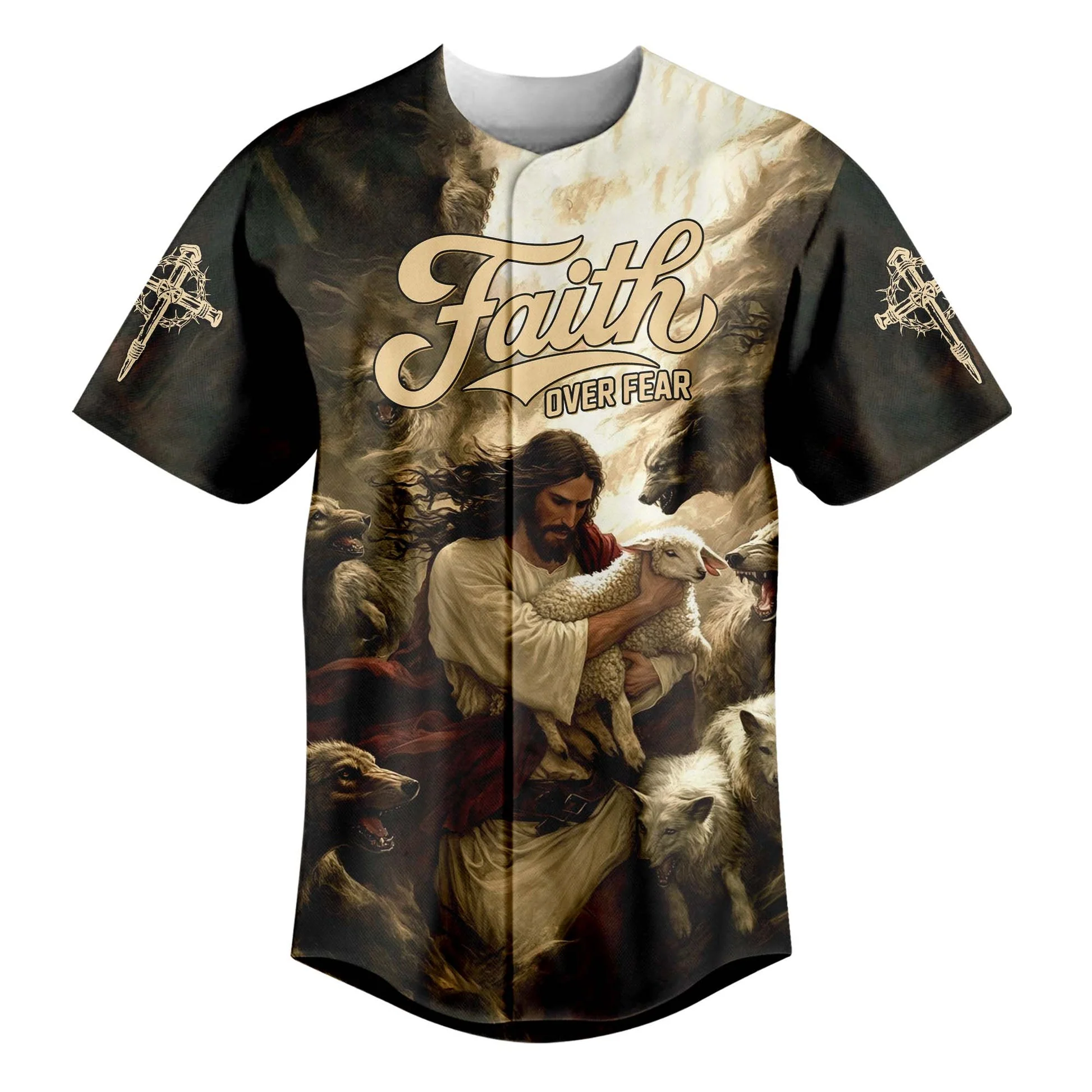 Jesus Protect the Lamp Custom Name Baseball Jersey - Christant Gift For Him - Image 2