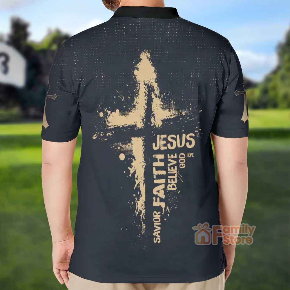 Jesus Savior Faith Believe God - Men Polo Shirt - Image 2
