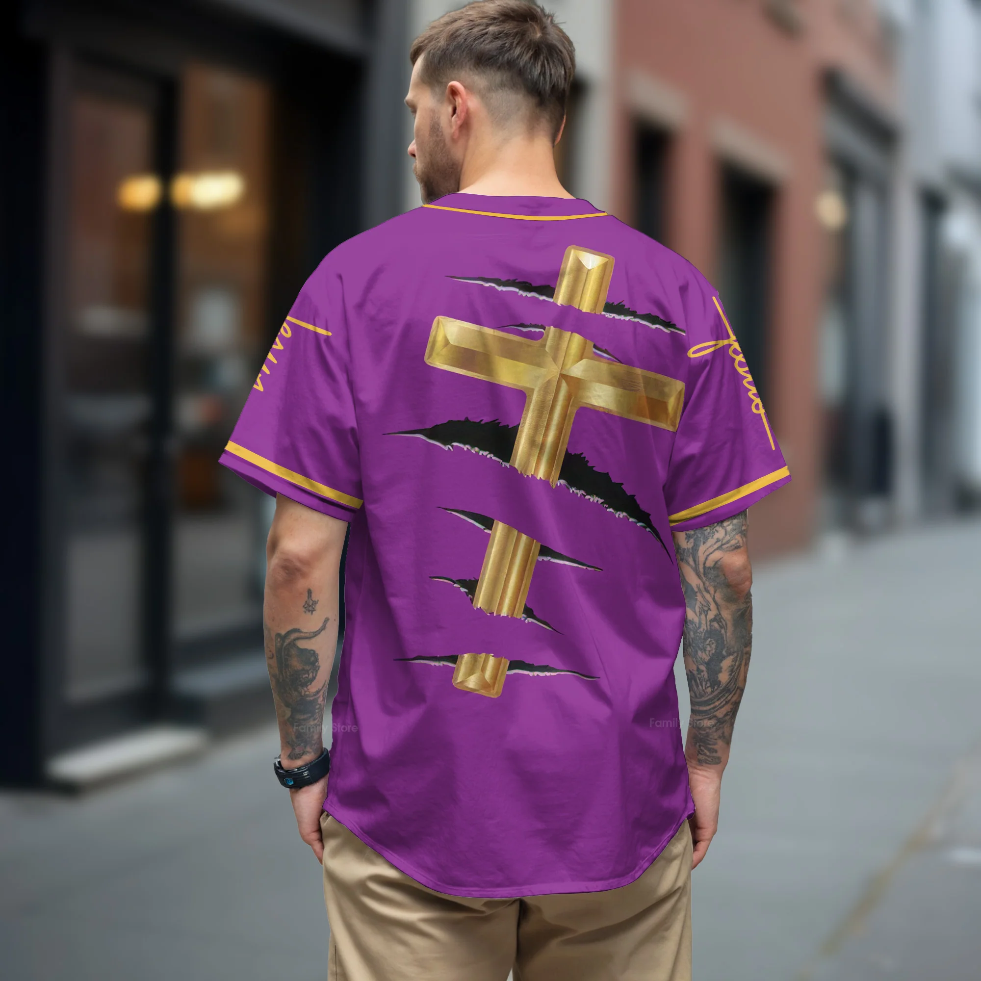 The Cross Purple - Baseball Jersey - Christant Gift For Him for God, Jesus - Image 3