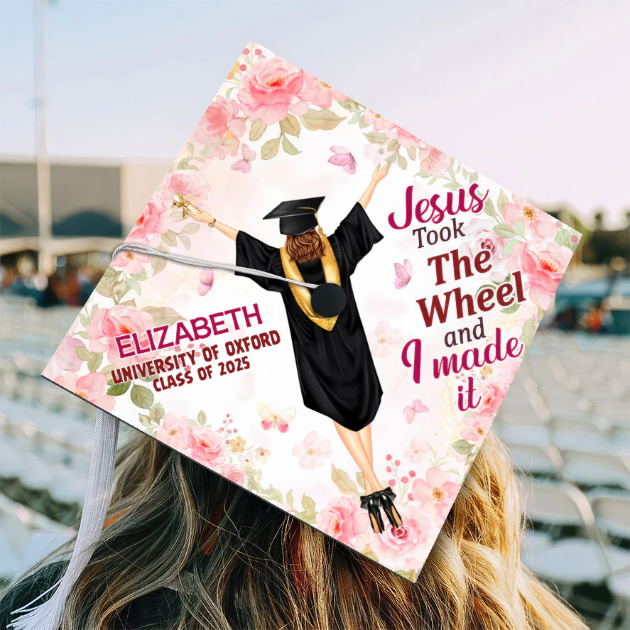 Jesus Took The Wheel And I Made It -  Personalized Graduation Cap Topper | GR4 PT - Image 2