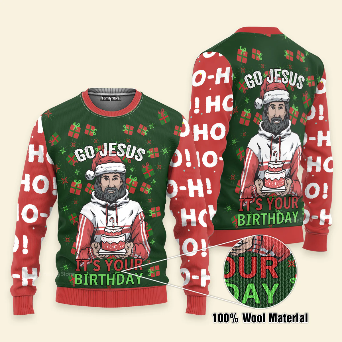 Jesus's Birthday Go - Funny Ugly Christmas Sweater - Image 3