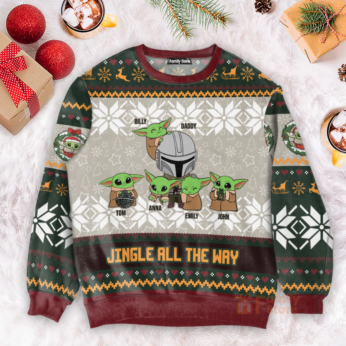 Jingle Bell Jingle All The Way Baby Yoda - Personalized Ugly Sweatshirt - Gift for Dad, Grandpa, Husband NA94 - Image 5