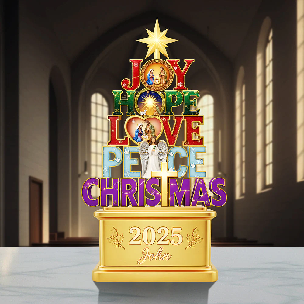 Joy Hope Love Peace Christmas - Personalized Acrylic Plaque - Gifts For Christians HH01 - Image 2