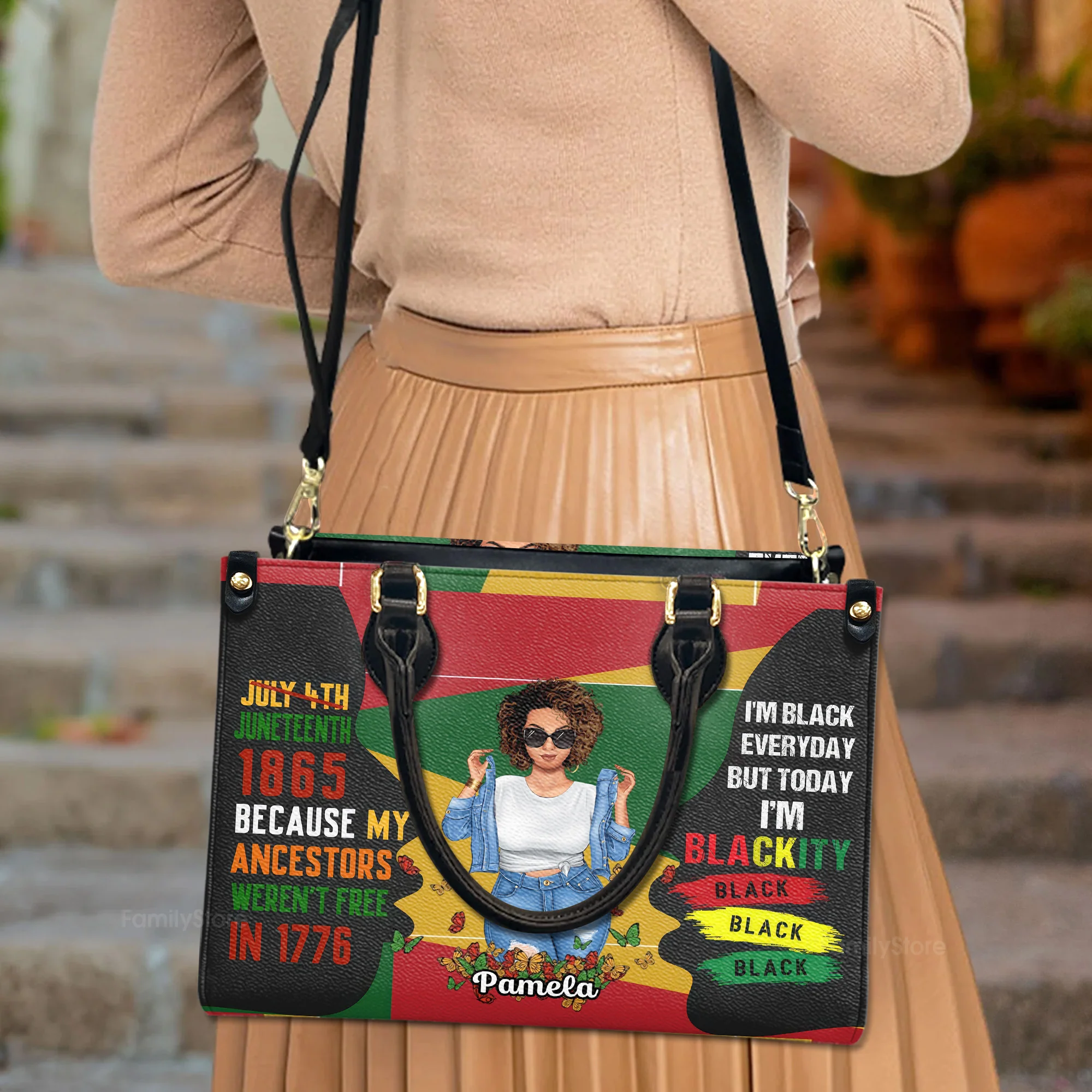 Juneteenth 1865 Because My Ancestors Weren't Free In 1776 - Personalized Leather Bag - Juneteenth, Birthday Gift For Black Woman, Mother, Friend, Sister | GR3 - Image 3