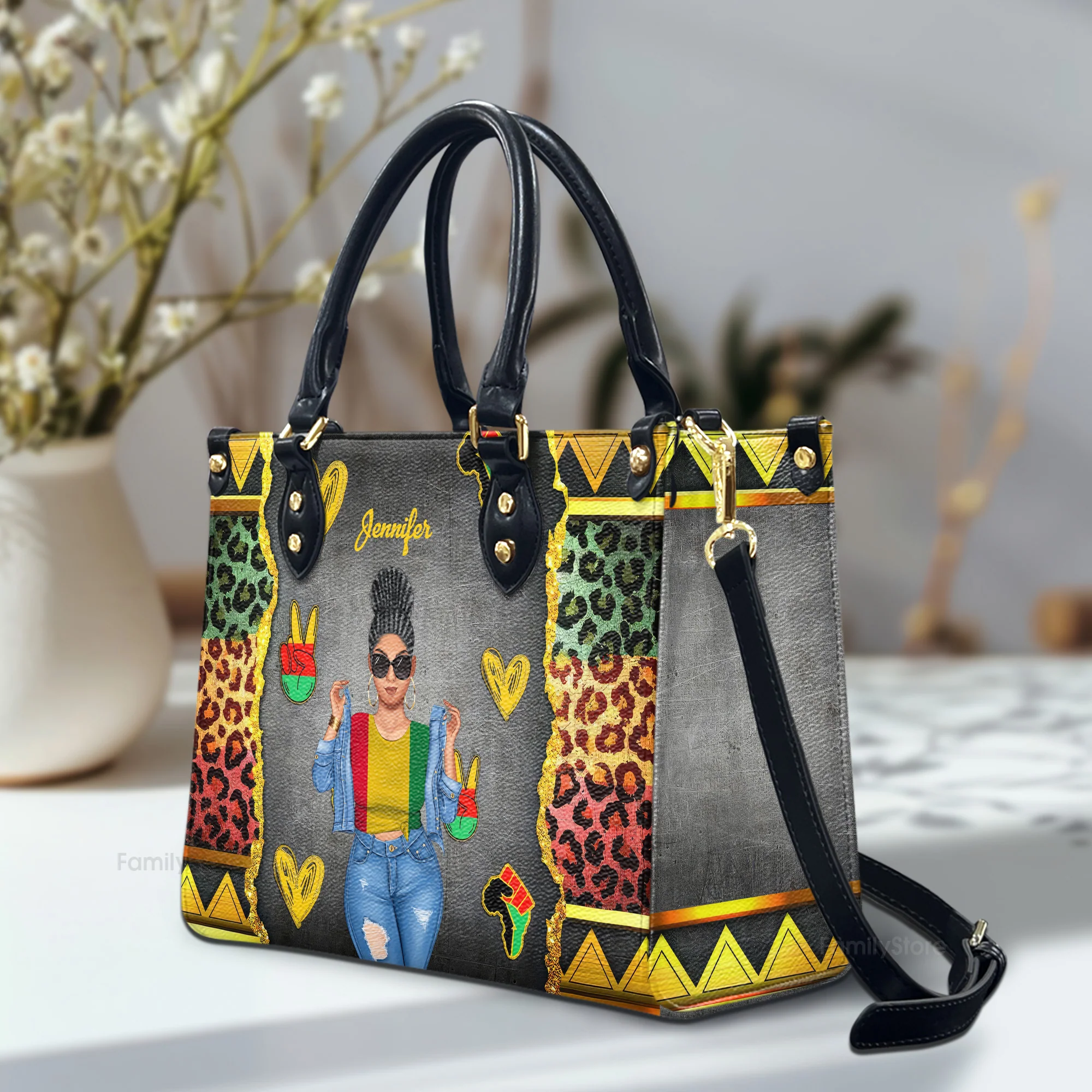 Juneteenth 1865 Freedom Quotes - Personalized Leather Handbag - Gift for Black Women and African Americans | GR3 - Image 2