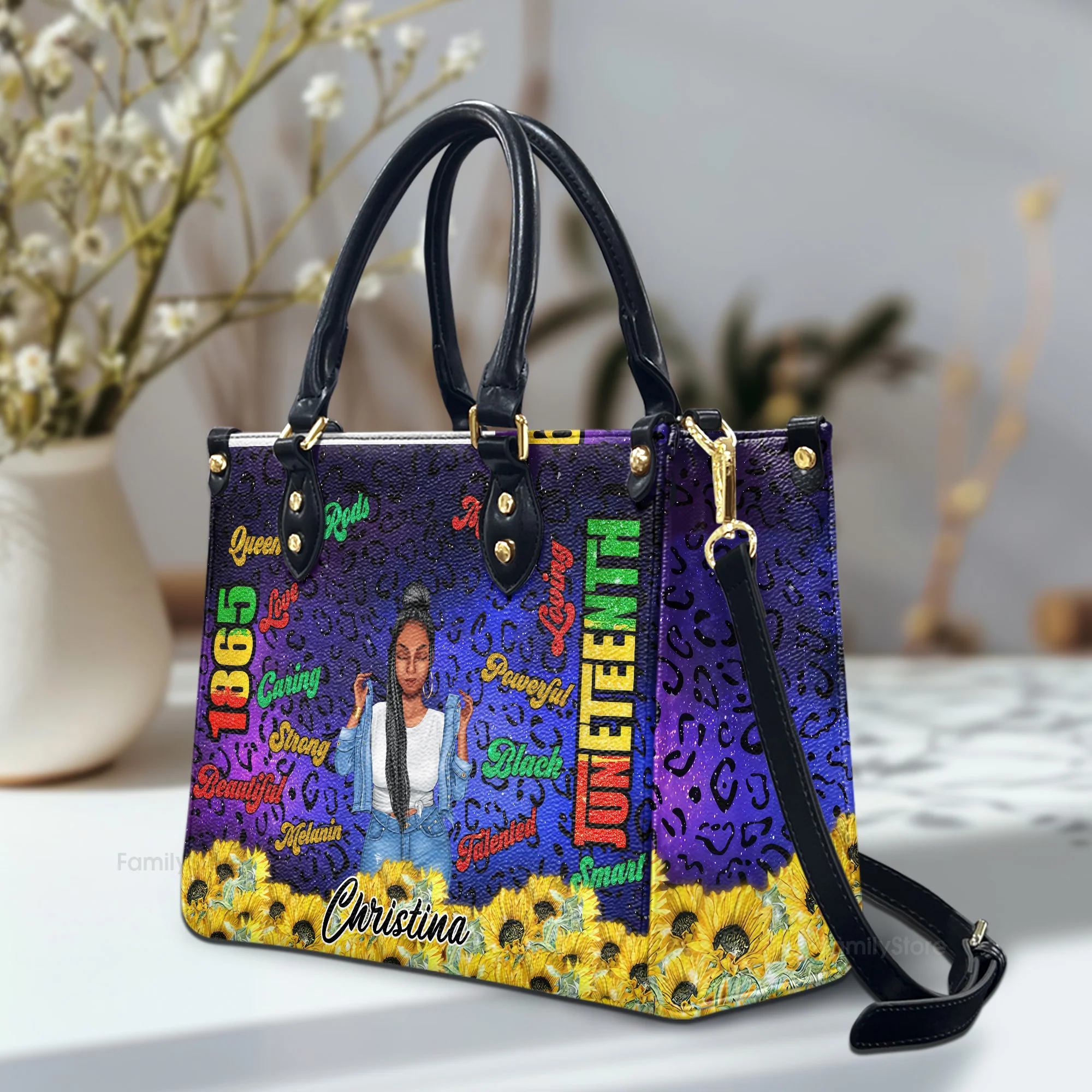 Juneteenth 1865 Sunflower - Personalized Leather Bag - Juneteenth, Birthday Gift For Black Woman, Mother, Friend, Sister | GR3 - Image 2