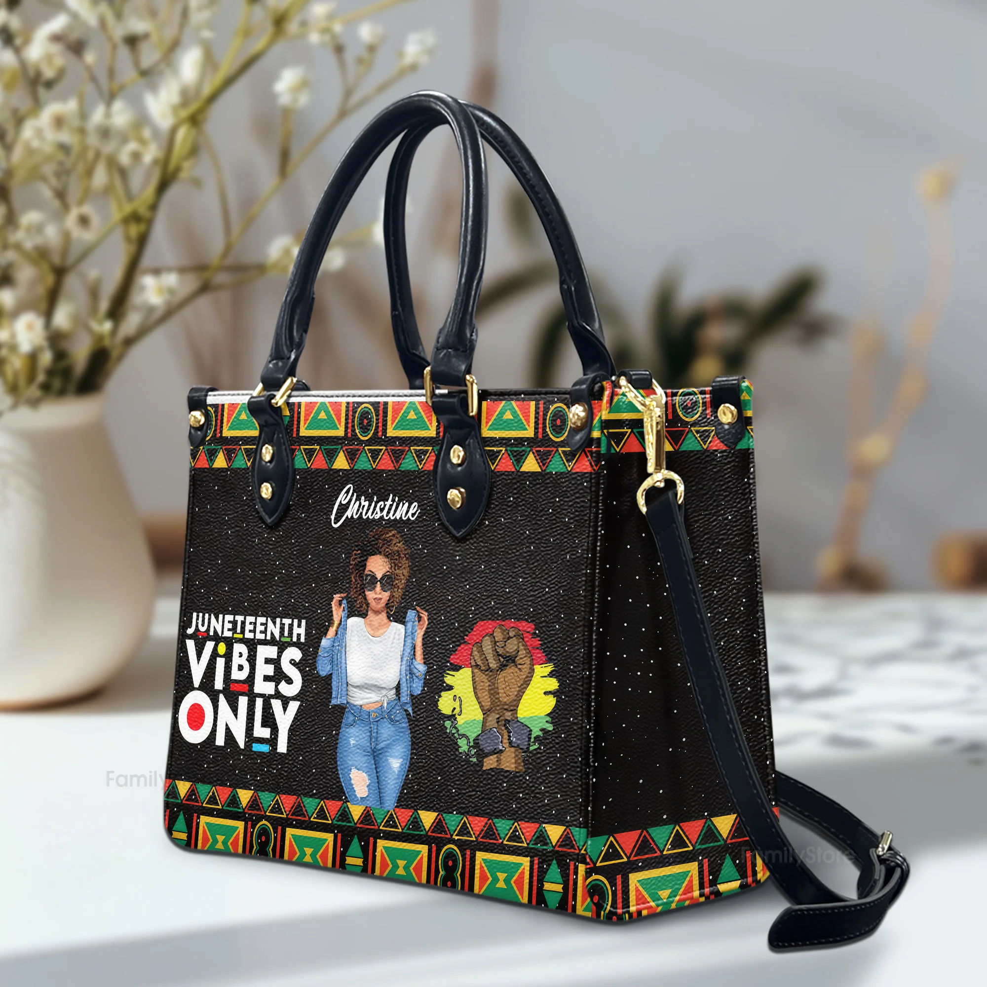 Juneteenth Vibes Only Melanin Black Woman - Personalized Leather Bag - Birthday Gift For Black Woman, Mother, Friend, Sister | GR3 - Image 2