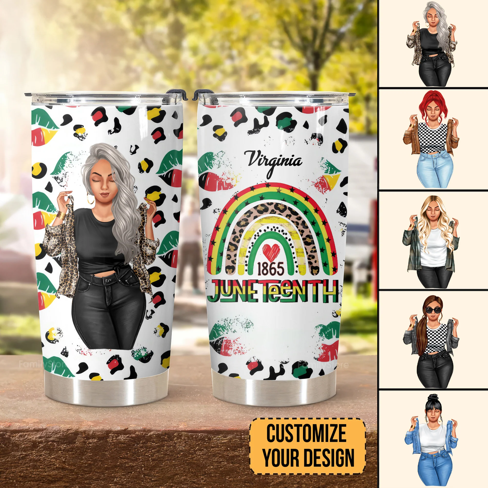 Juneteenth1865 Rainbow Leopard Print - Personalized Tumbler - Gift for Juneteenth Black Women, African Americans | GR3 - Image 3