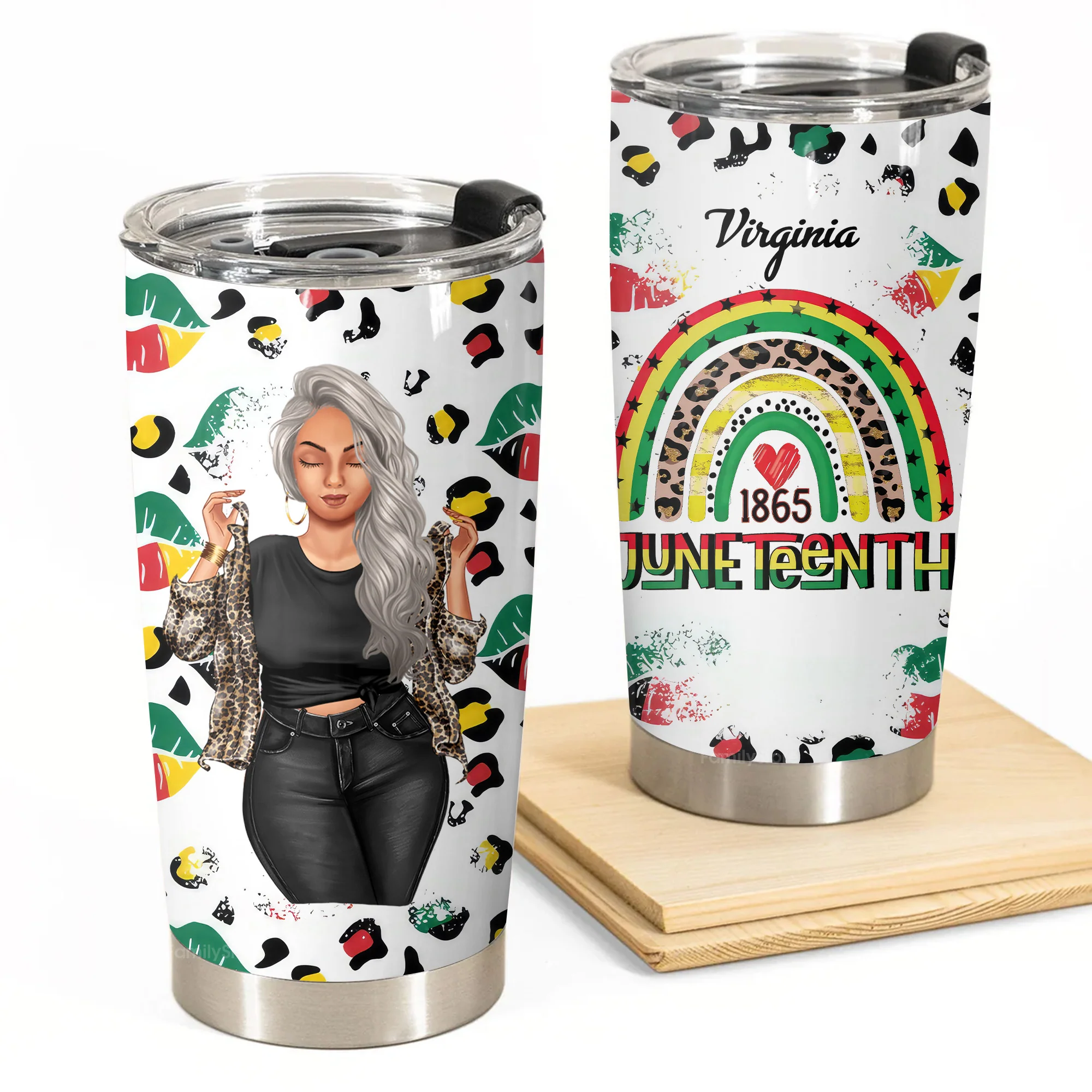 Juneteenth1865 Rainbow Leopard Print - Personalized Tumbler - Gift for Juneteenth Black Women, African Americans | GR3 - Image 4