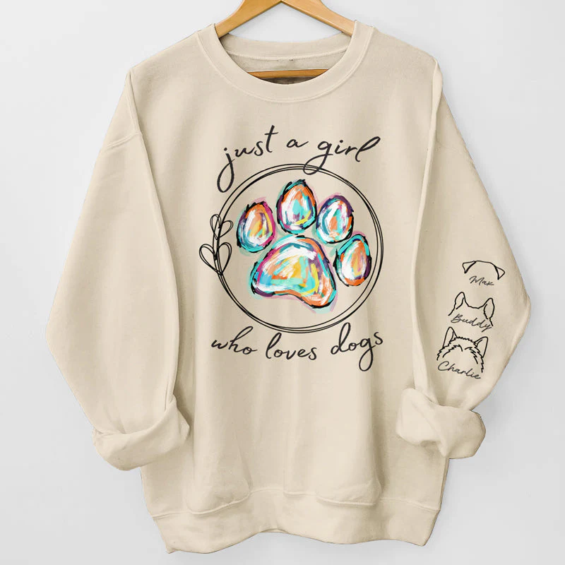 Just A Girl Loves Dogs - Personalized Sweatshirt With Design On Sleeve - Gift For Pet Owners, Pet Lovers , Cat Lovers, Dog Lovers | Custom Sleeve NH96 - Image 5