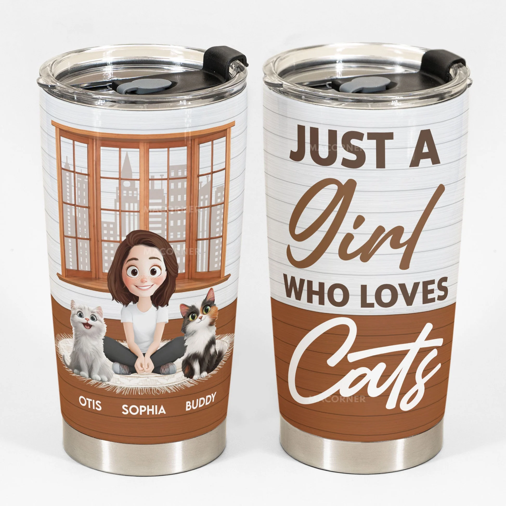 Just A Girl Who Love Cats Cartoon Cat - Personalized Tumbler Cup - Gift for Pet Owners, Pet Lovers, Cat Mom | CLP15 NH96 - Image 2