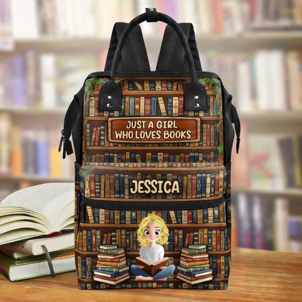 Just A Girl Who Loves Books - Personalized Duckbilled Backpack - Gift For Book Lovers, Readers, Women |  CLB2 HN02