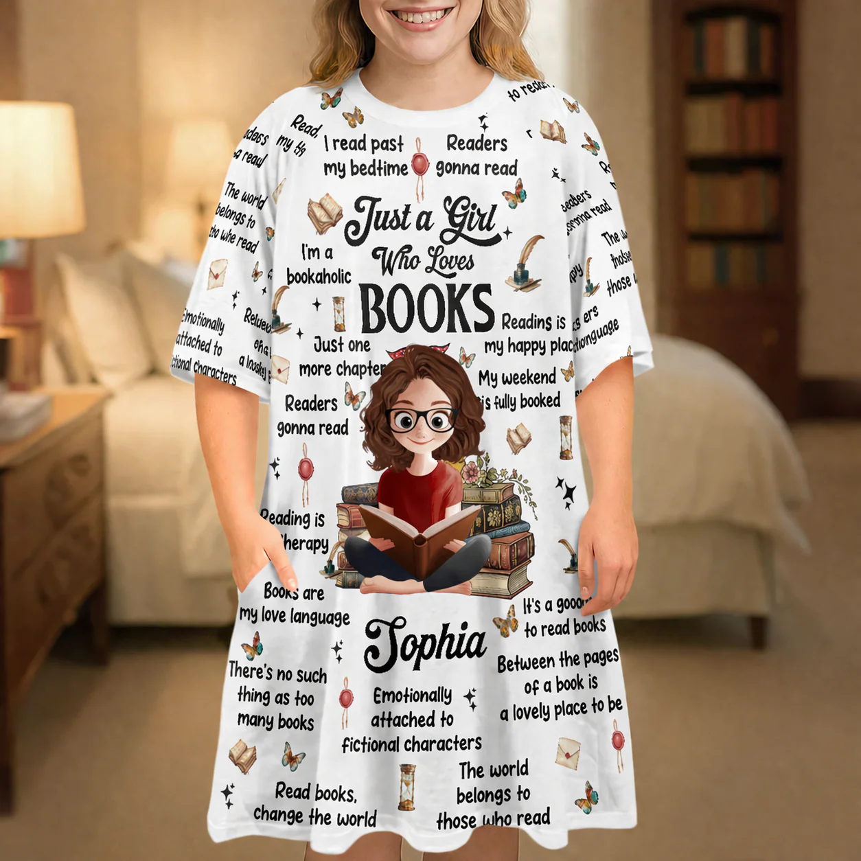 Just A Girl Who Loves Books - Personalized Sleep Tee - Gift For Book Lovers