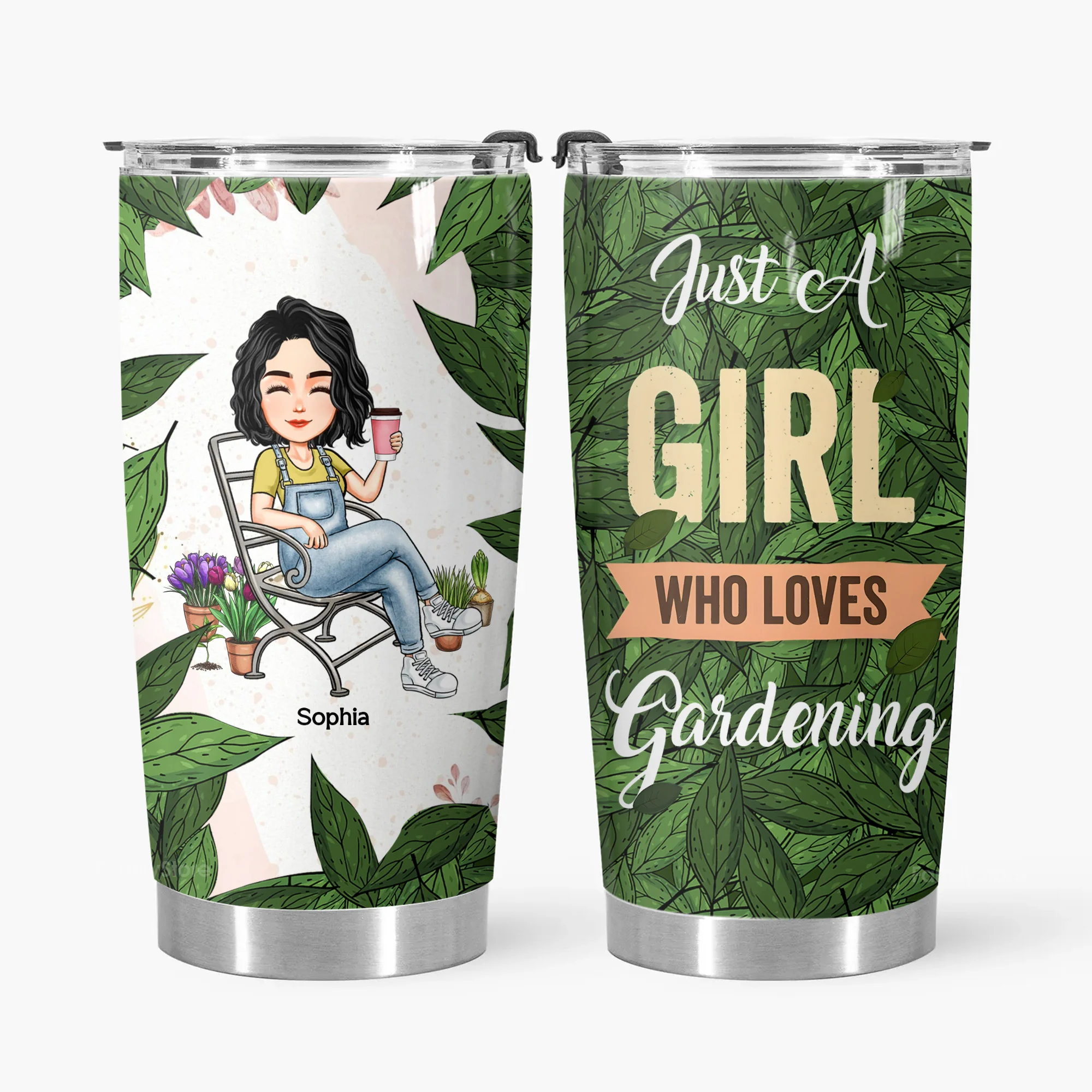 Just A Girl Who Loves Gardening Green Leaves Pattern - Personalized Stainless Steel Tumbler - Gift For Mom, Mother's Day, Gardening Lovers | GR21 NA94 - Image 3