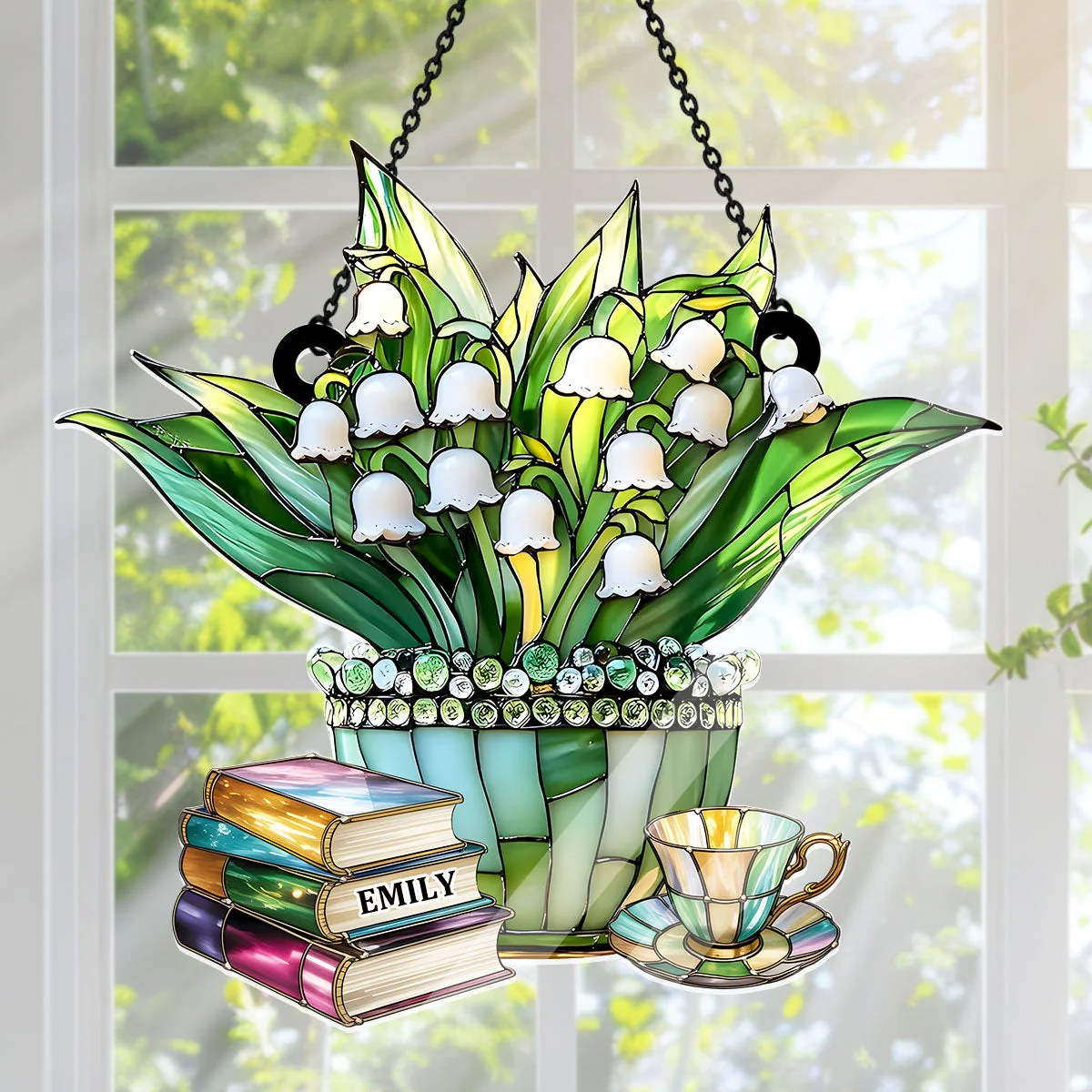 Just A Girl Who Loves Lilies and Books - Personalized Acrylic Suncatcher - Image 2