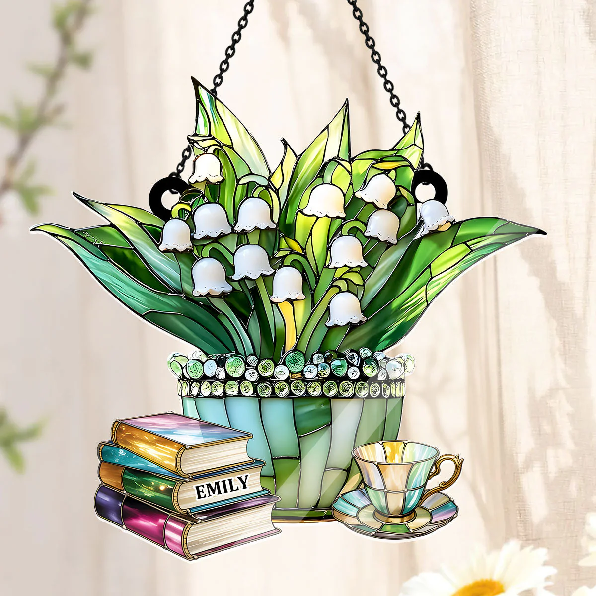 Just A Girl Who Loves Lilies and Books - Personalized Acrylic Suncatcher - Image 5