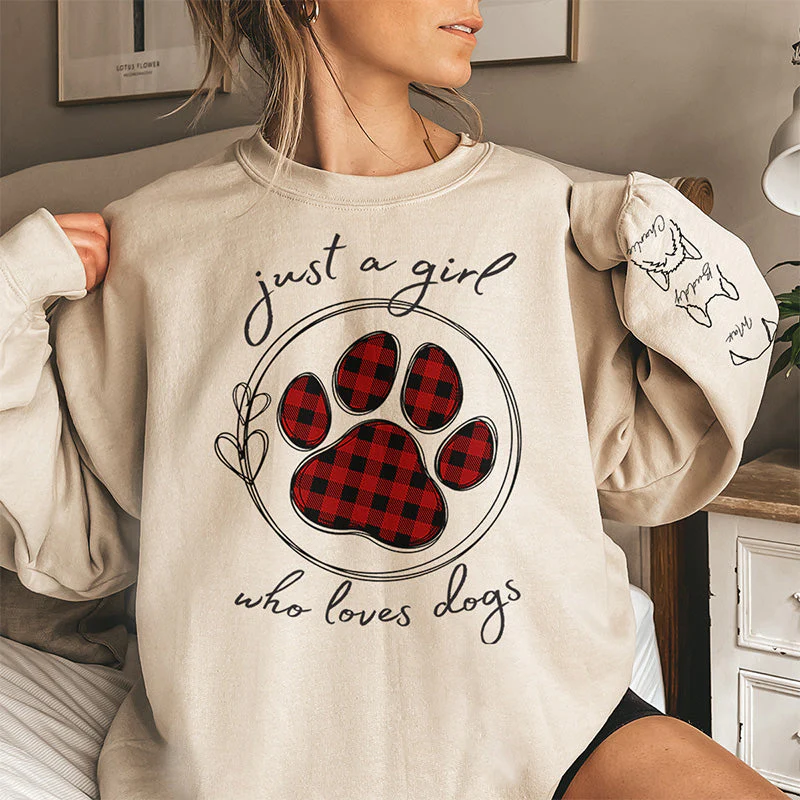 Just A Girl Who Loves Pets - Personalized Sweatshirt With Design On Sleeve - Gift For Pet Owners, Pet Lovers , Cat Lovers, Dog Lovers | Custom Sleeve NH96 - Image 4