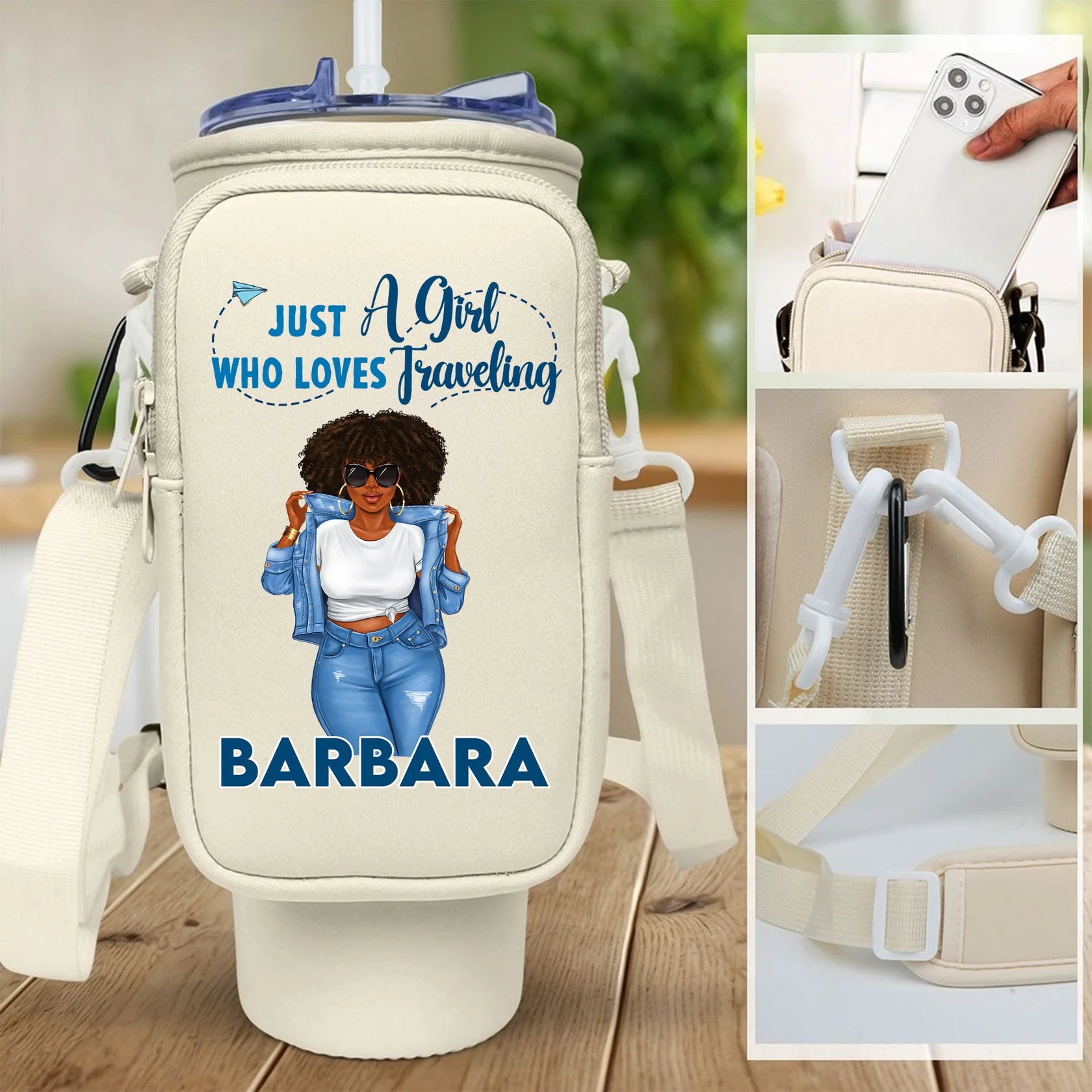 Just A Girl Who Loves Traveling - Personalized Tumbler Holder Bag - Birthday Gift For Her, Vacation Lovers | GR3