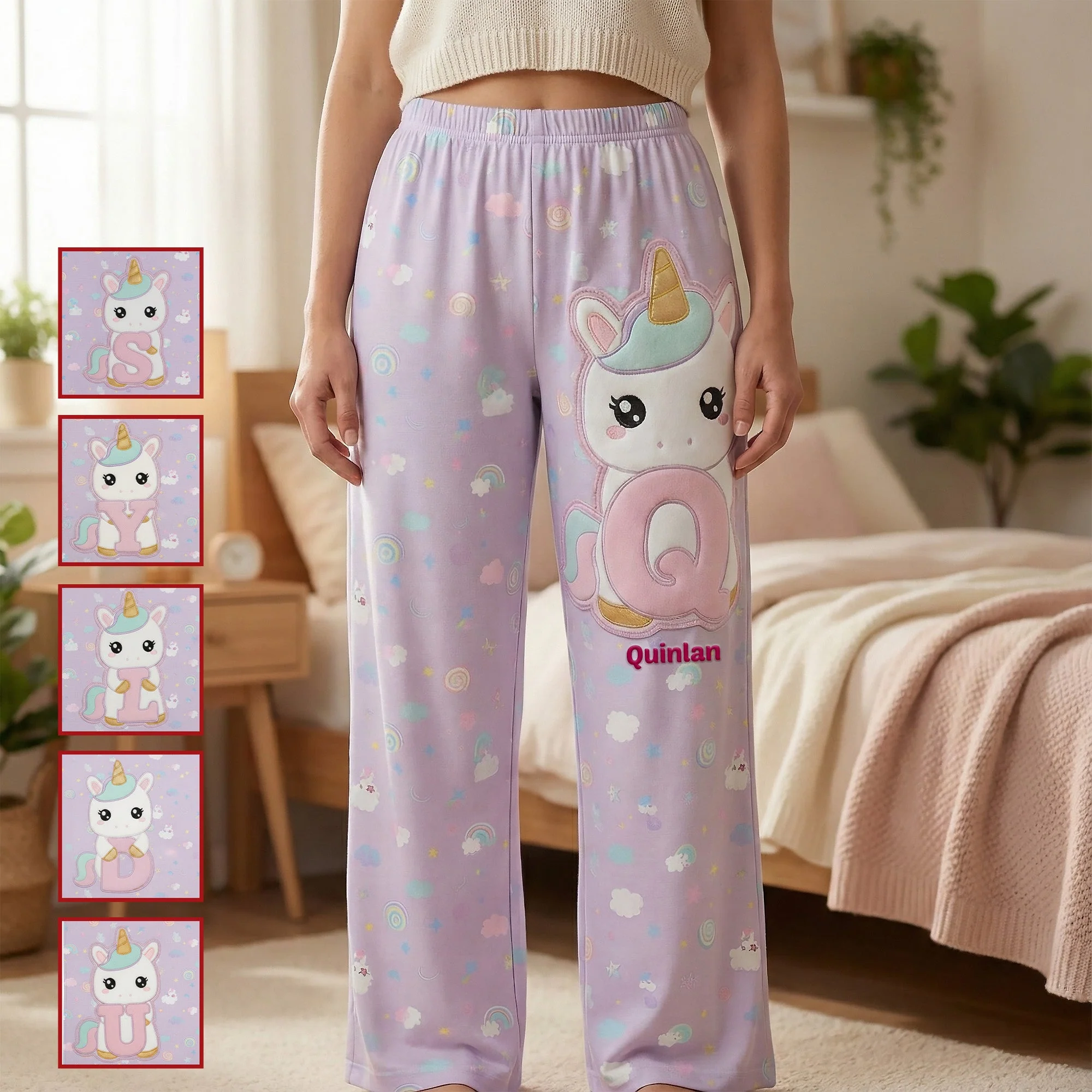 Just A Girl Who Loves Unicorn Alphabet - Personalized Pajama Pants - Gift For Her, Christmas HH01
