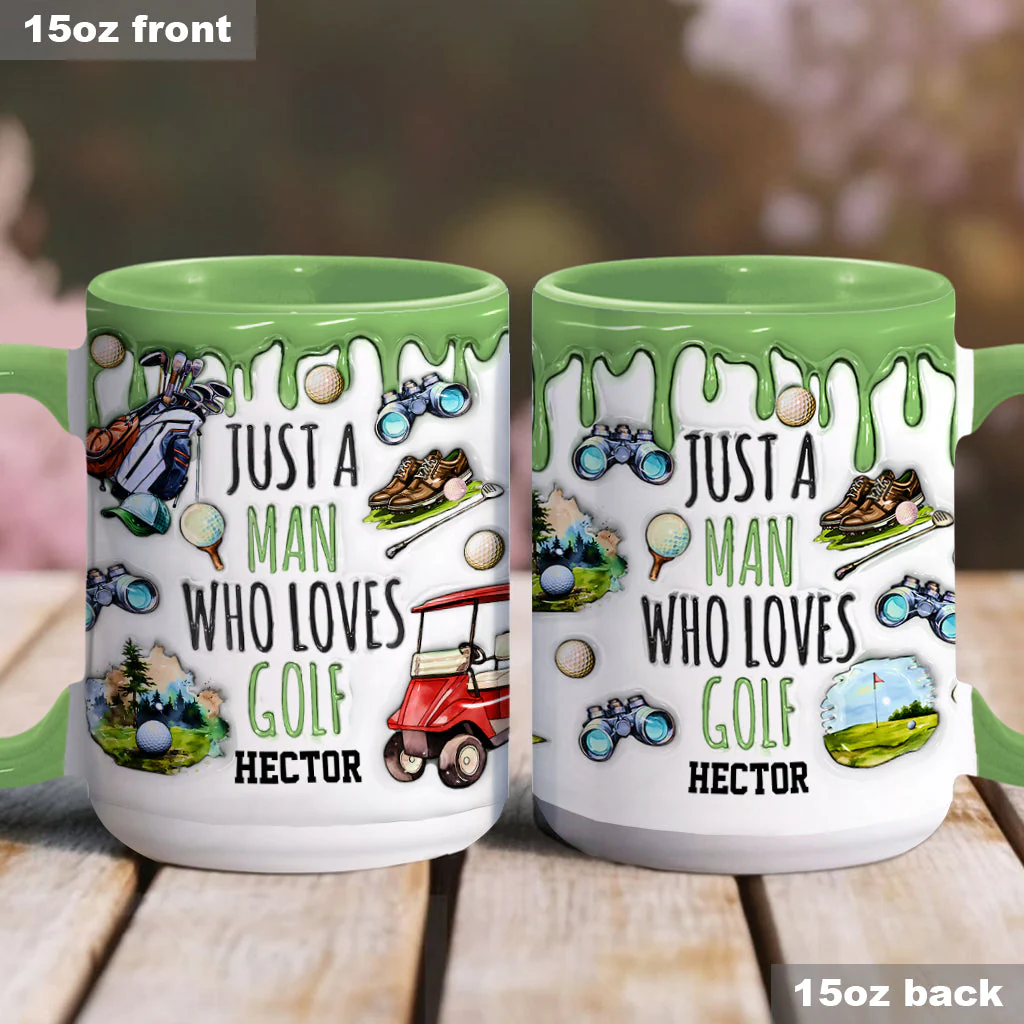 Just A Man Who Loves Golf - Personalized Accent Mug - Gift For Dad, Grandpa, Golf Lovers - Image 3