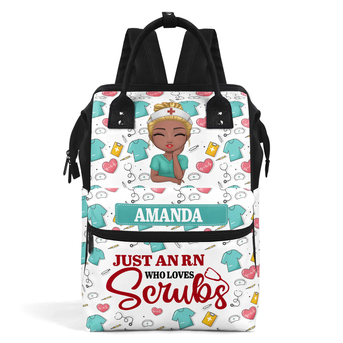 Just An RN Who Loves Scrubs - Personalized Duckbilled Backpack - Gift For Nurse HN02