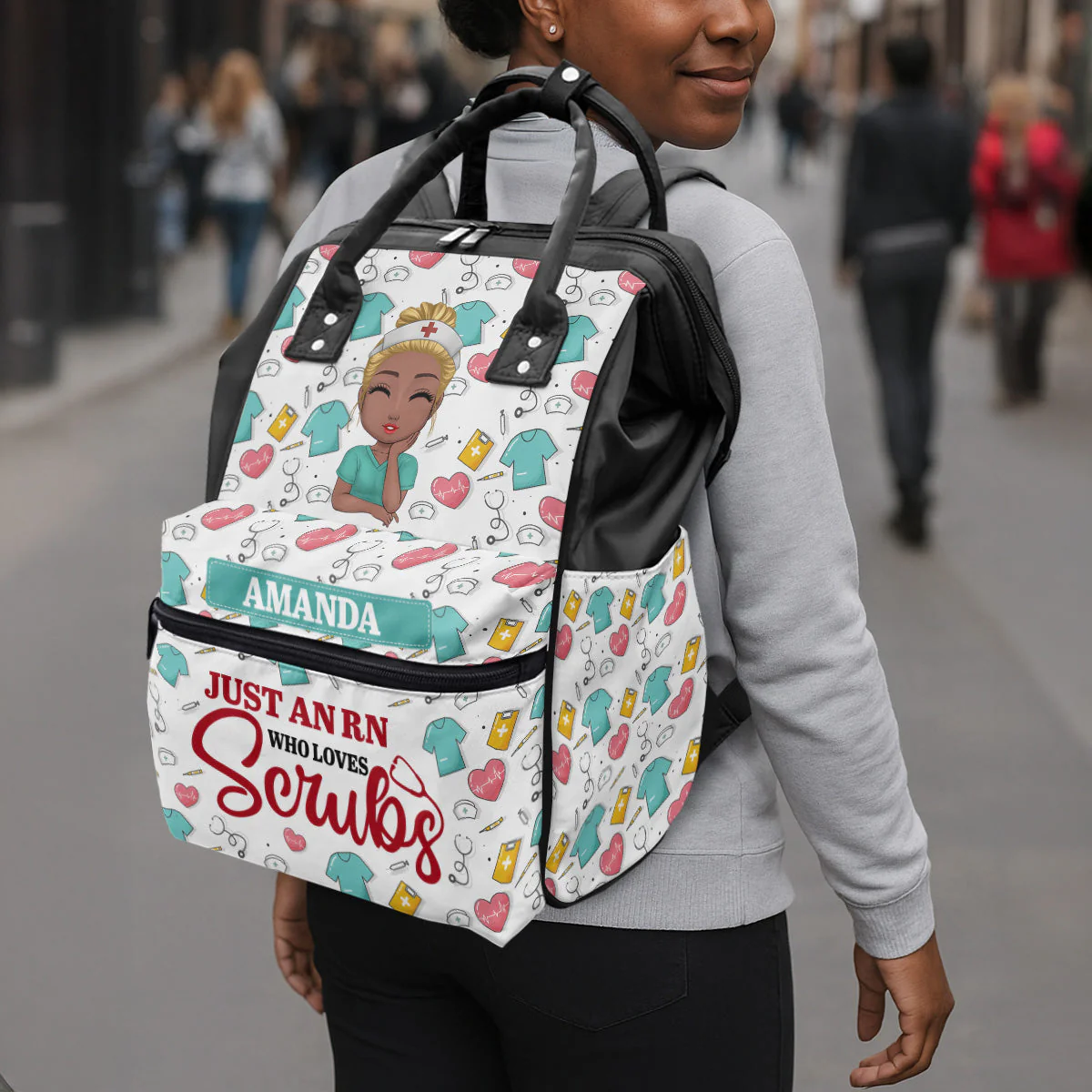Just An RN Who Loves Scrubs - Personalized Duckbilled Backpack - Gift For Nurse HN02 - Image 5