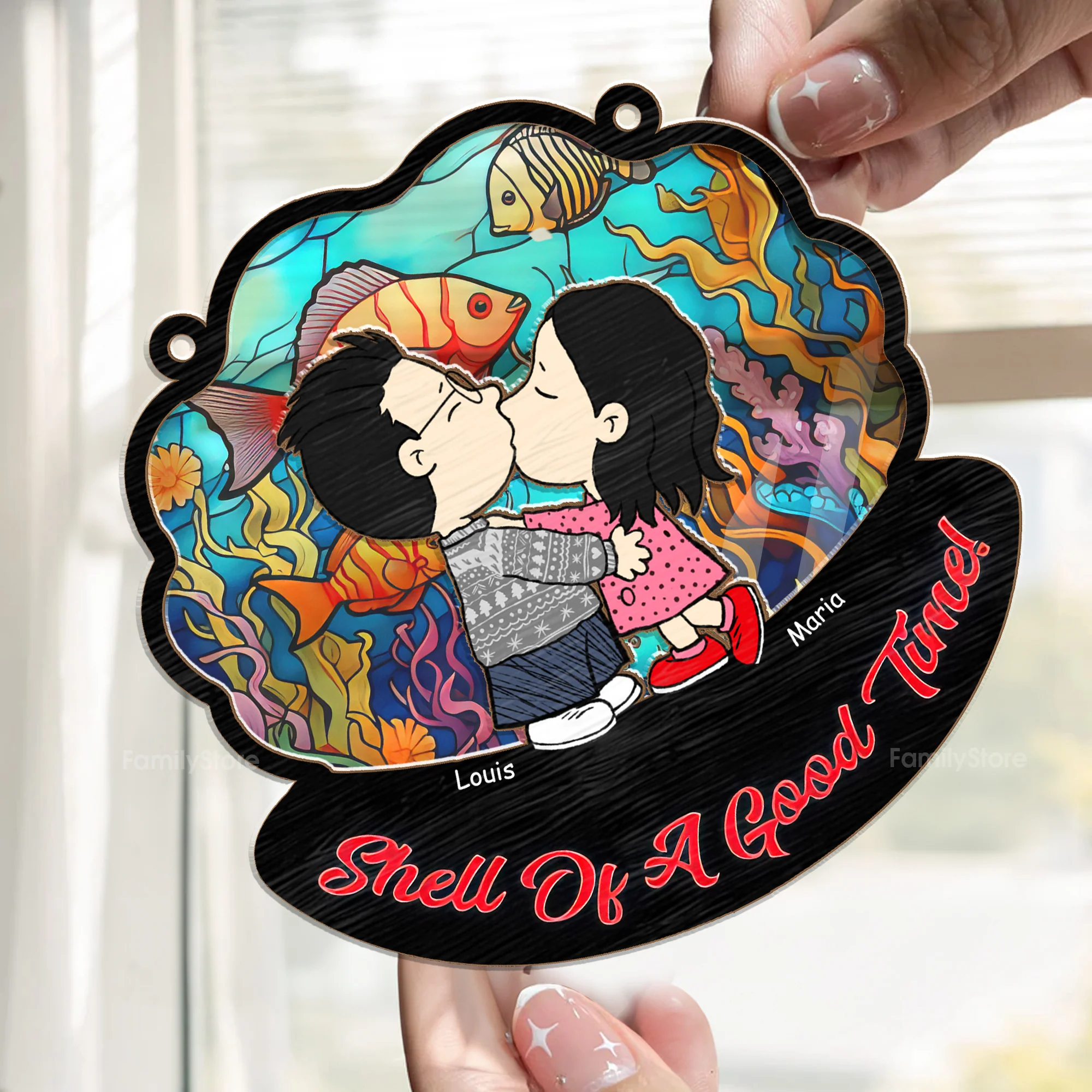 Kissing Under The Sea Shell Of A Good Tunel - Personalized  Window Hanging Window Hanging Suncatcher Ornament - Gift For Couple, Husband Wife, Anniversary Gift - CL45 NA94 - Image 2