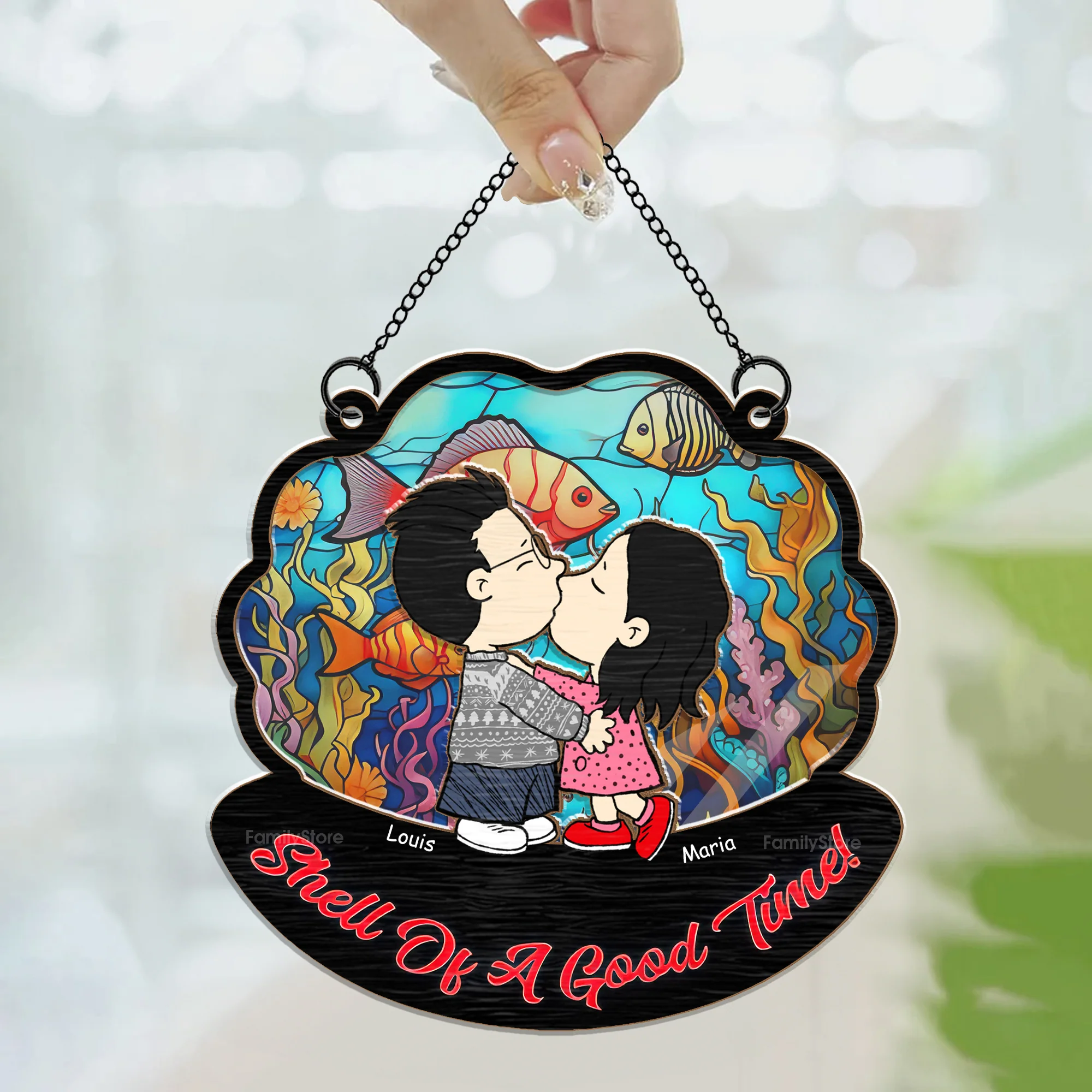 Kissing Under The Sea Shell Of A Good Tunel - Personalized  Window Hanging Window Hanging Suncatcher Ornament - Gift For Couple, Husband Wife, Anniversary Gift - CL45 NA94 - Image 3