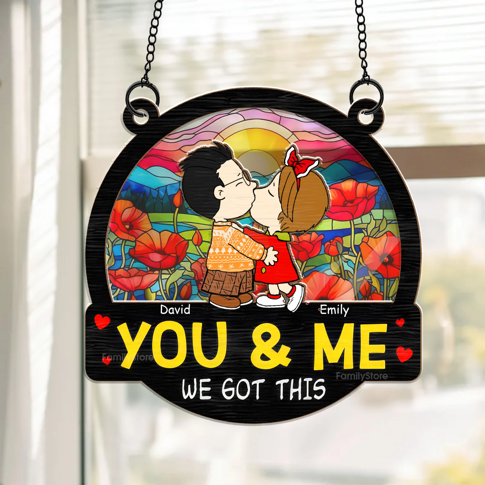 Kissing You In The Sunset - Personalized  Window Hanging Window Hanging Suncatcher Ornament - Gift For Couple, Husband Wife, Anniversary Gift - CL45 NA94