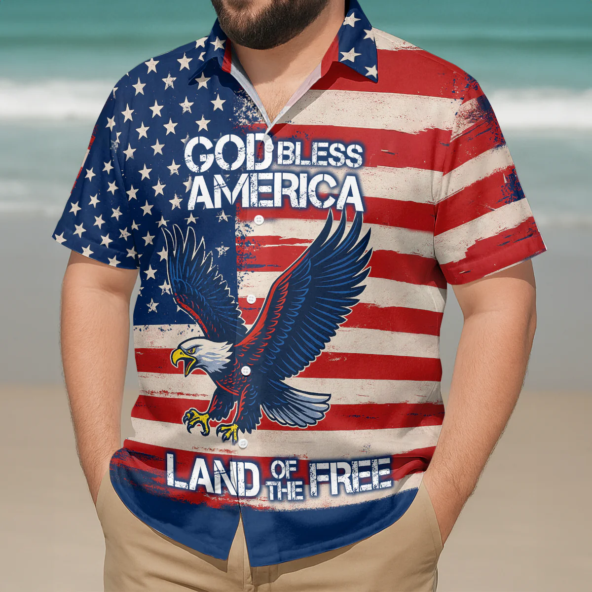 Land Of The Free Flag American - Hawaiian Shirt - Image 3