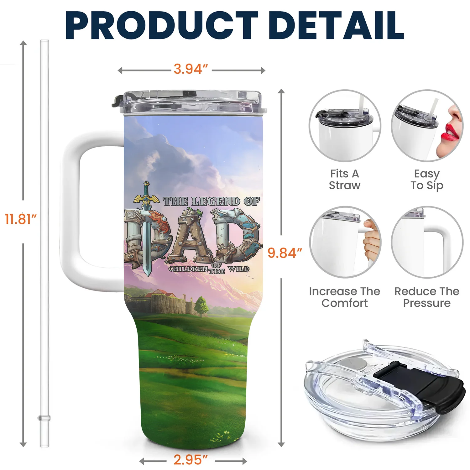 Legend Of Dad Zelda Children Of The Wild Mountain Scene - Personalized 40oz Tumbler Cup With Straw - Gift For Dad , Father’s Day | CL07 NA94 - Image 5
