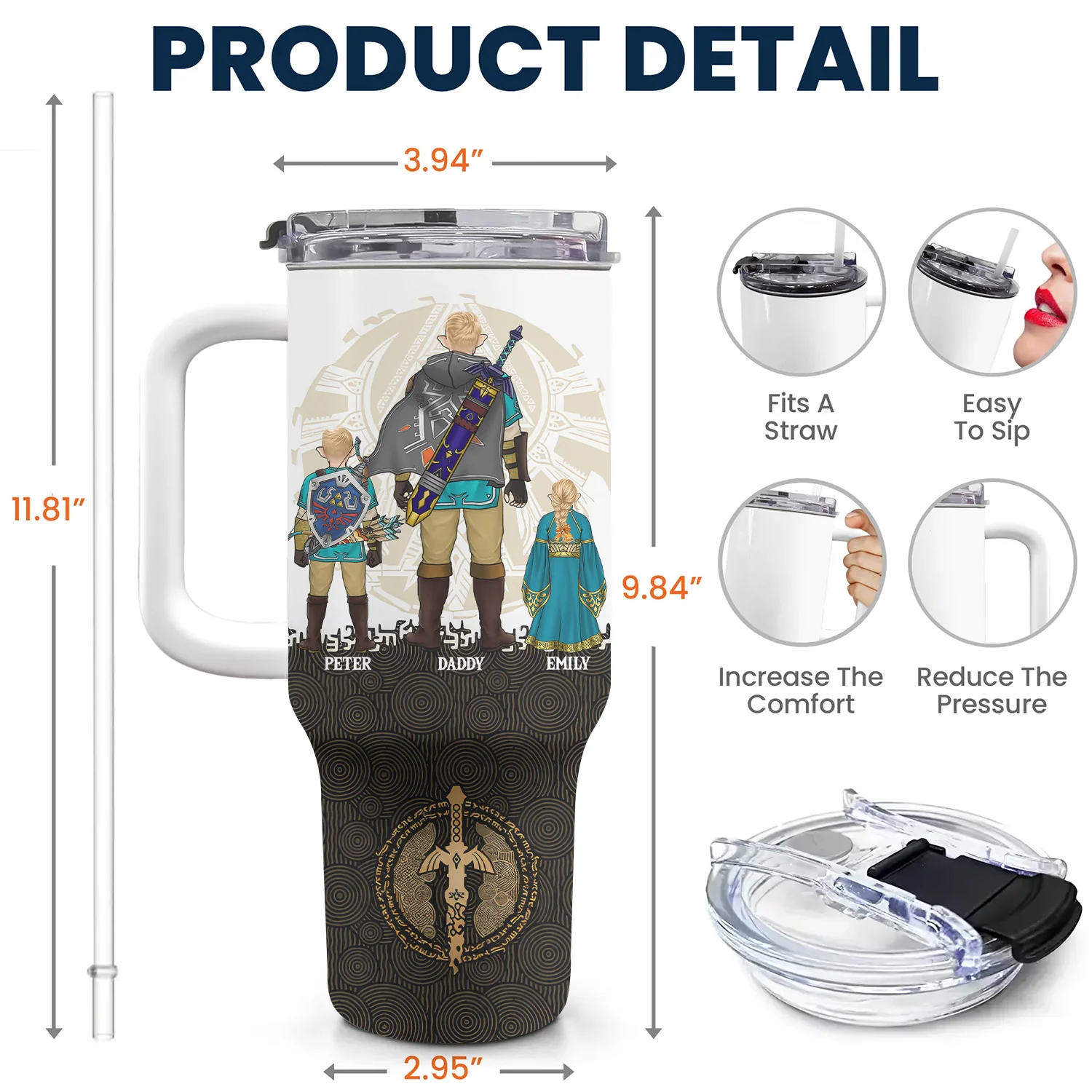 Legend Of Dad Zelda New Version - Personalized 40oz Tumbler Cup With Straw - Gift For Dad , Father’s Day | CL07 NA94 1 - Image 5