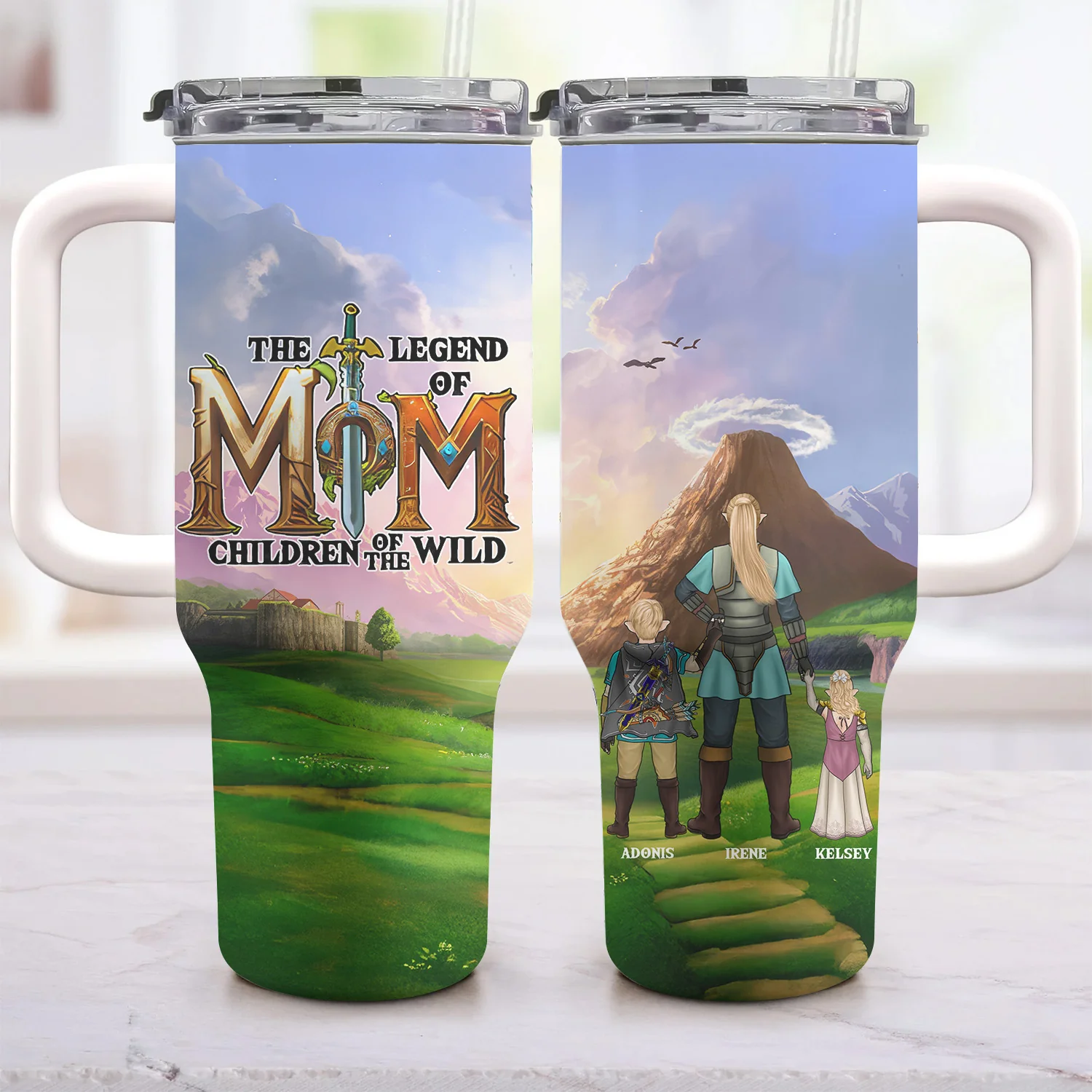 Legend Of Mom Zelda Children Of The Wild Mountain Scene - Personalized 40oz Tumbler Cup With Straw - Gift For Mom, Mother's Day | CL07 NA94