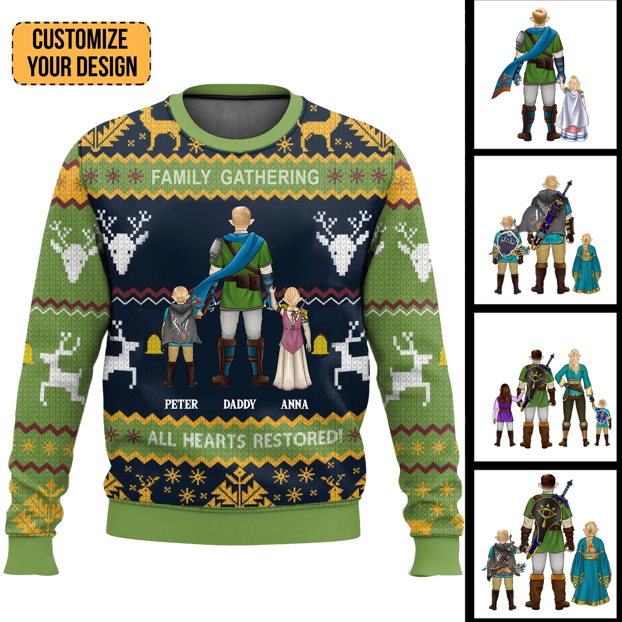 Legend Of Zelda Family Gathering - Personalized Ugly Sweatshirt - Gift for Dad, Grandpa, Husband CL07 NH96