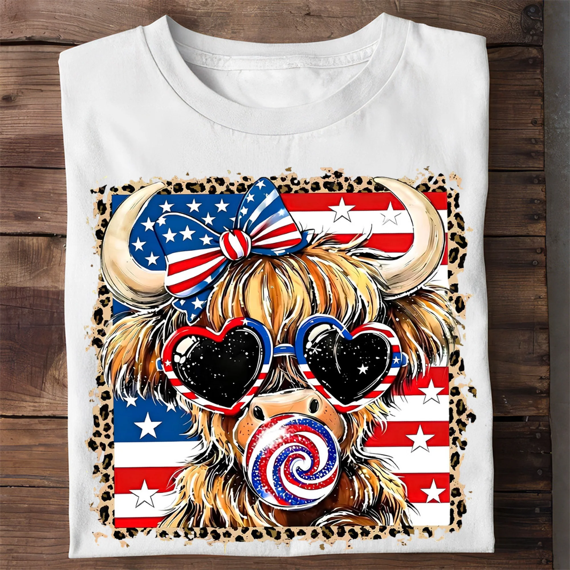 Leopard 250th Anniversary Highland Cow - Personalized Shirt - Gift For Patriotic - Image 2