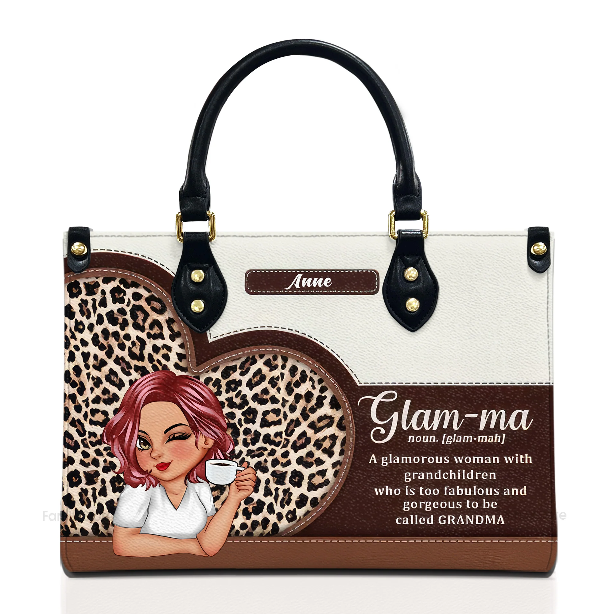 Leopard Glam-ma - Personalized Leather Bag - Gift For Mother, Grandma, Grandmother, Mother's Day | CLGOD04 NA94