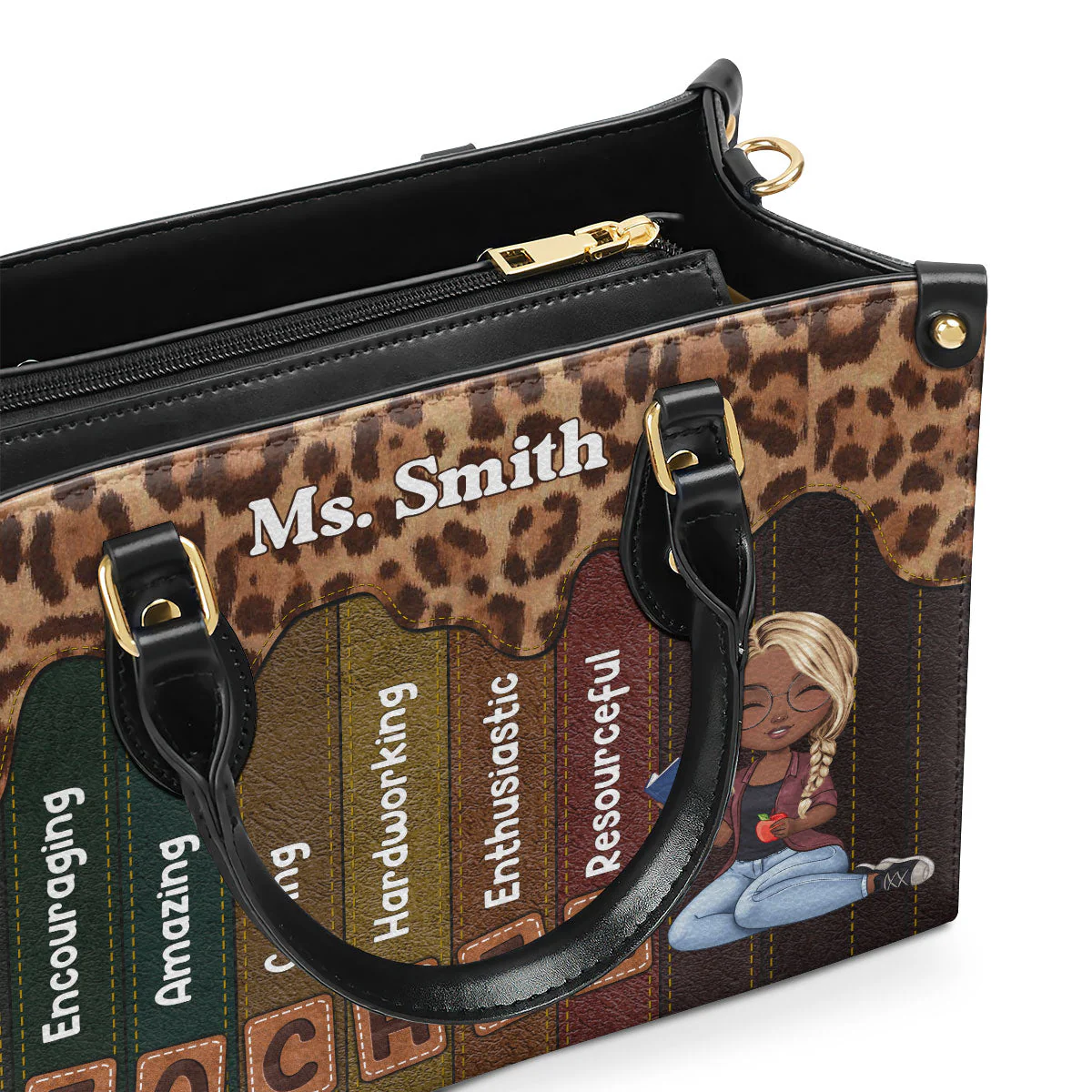 Leopard Print Teacher Affirmation - Personalized Leather Handbag - Appreciation Gift For Teacher's Day | CLTC04 HD95 - Image 3