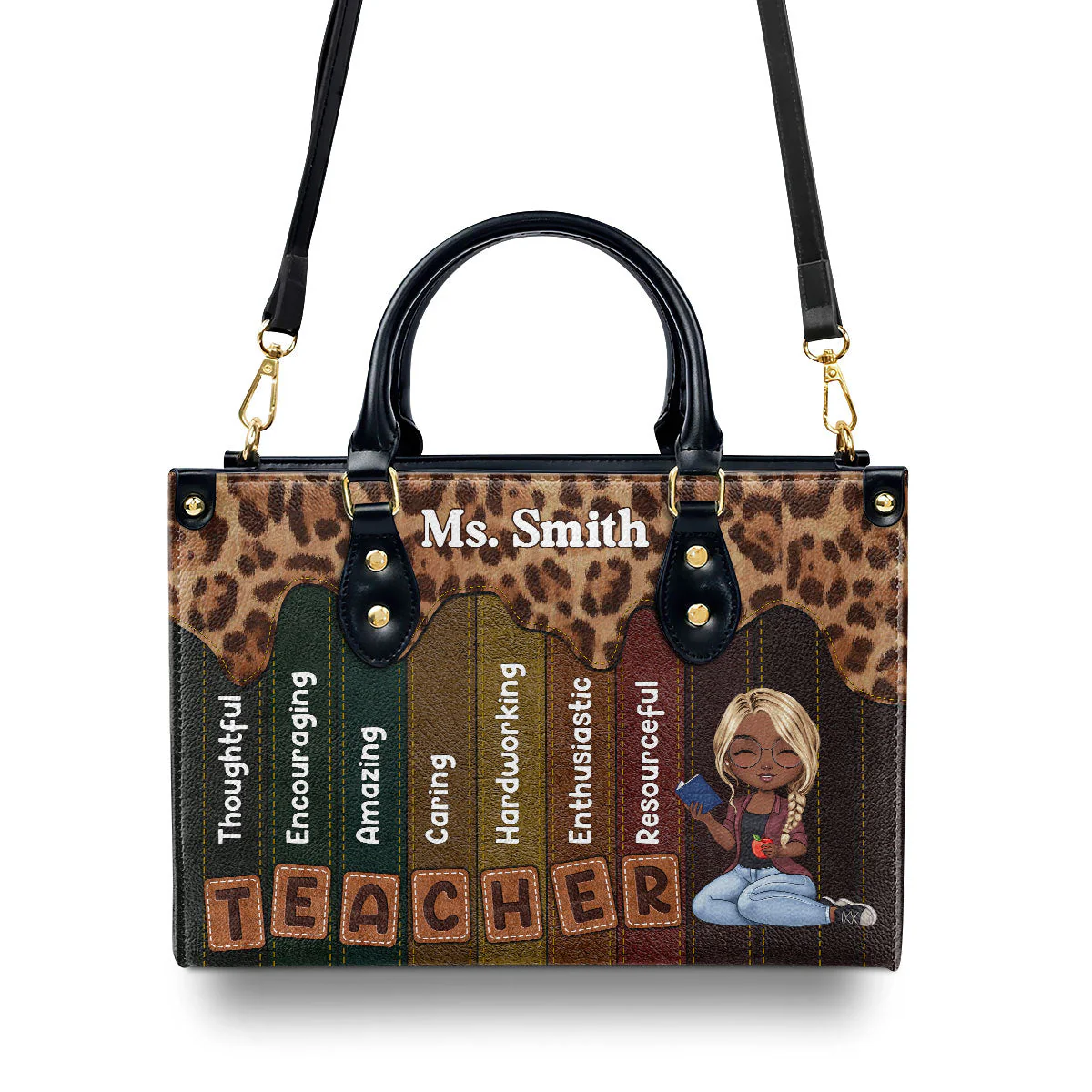 Leopard Print Teacher Affirmation - Personalized Leather Handbag - Appreciation Gift For Teacher's Day | CLTC04 HD95 - Image 4