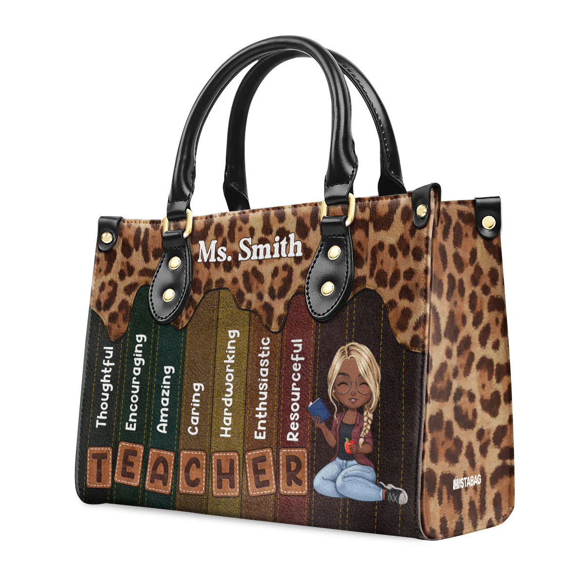 Leopard Print Teacher Affirmation - Personalized Leather Handbag - Appreciation Gift For Teacher's Day | CLTC04 HD95 - Image 5