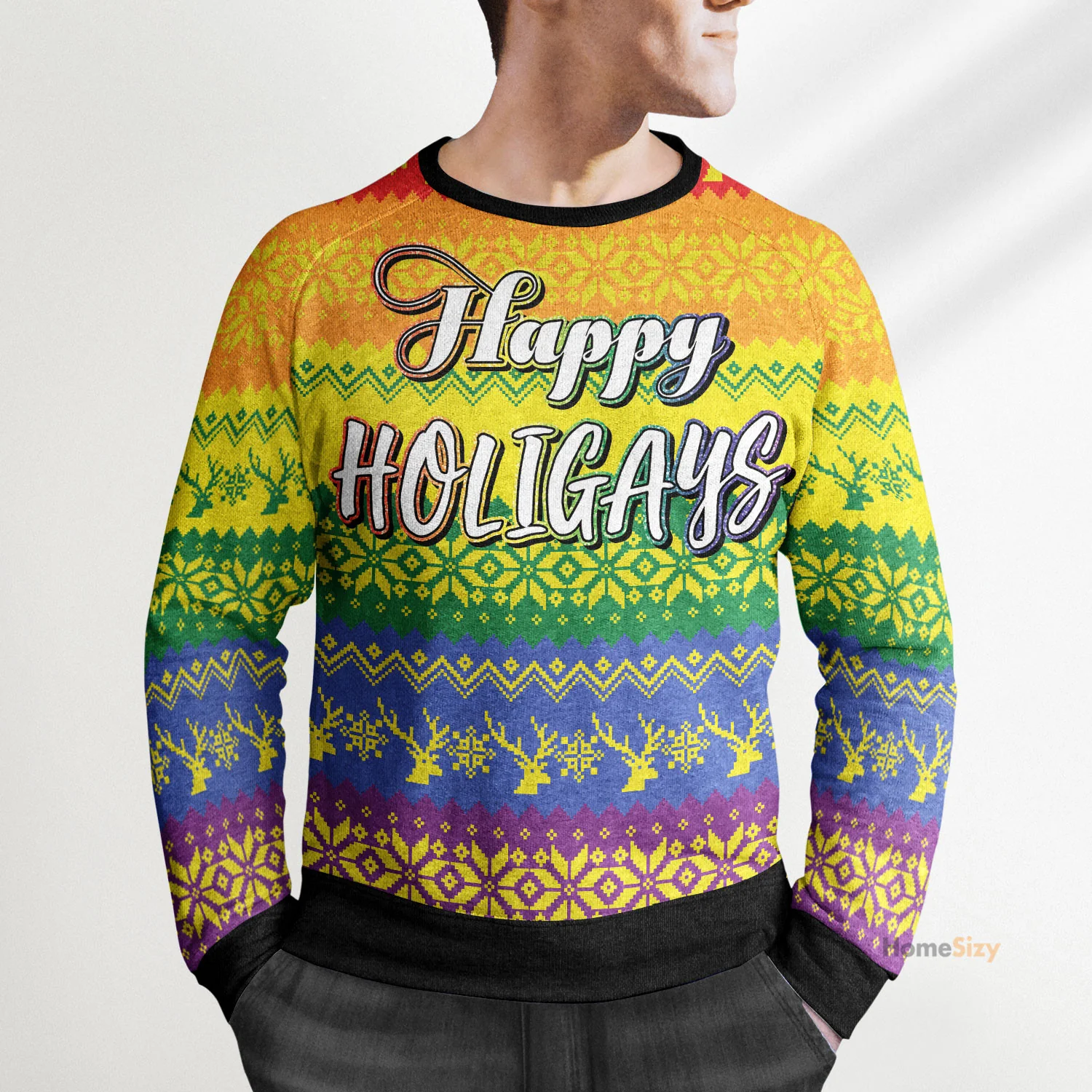 LGBT Gay Pride Happy Holigays - Funny Ugly Christmas Sweater - Image 4
