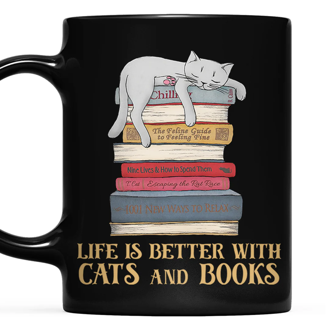 Life Is Better With Cats And Books Book Lovers Gift Mug - Image 2